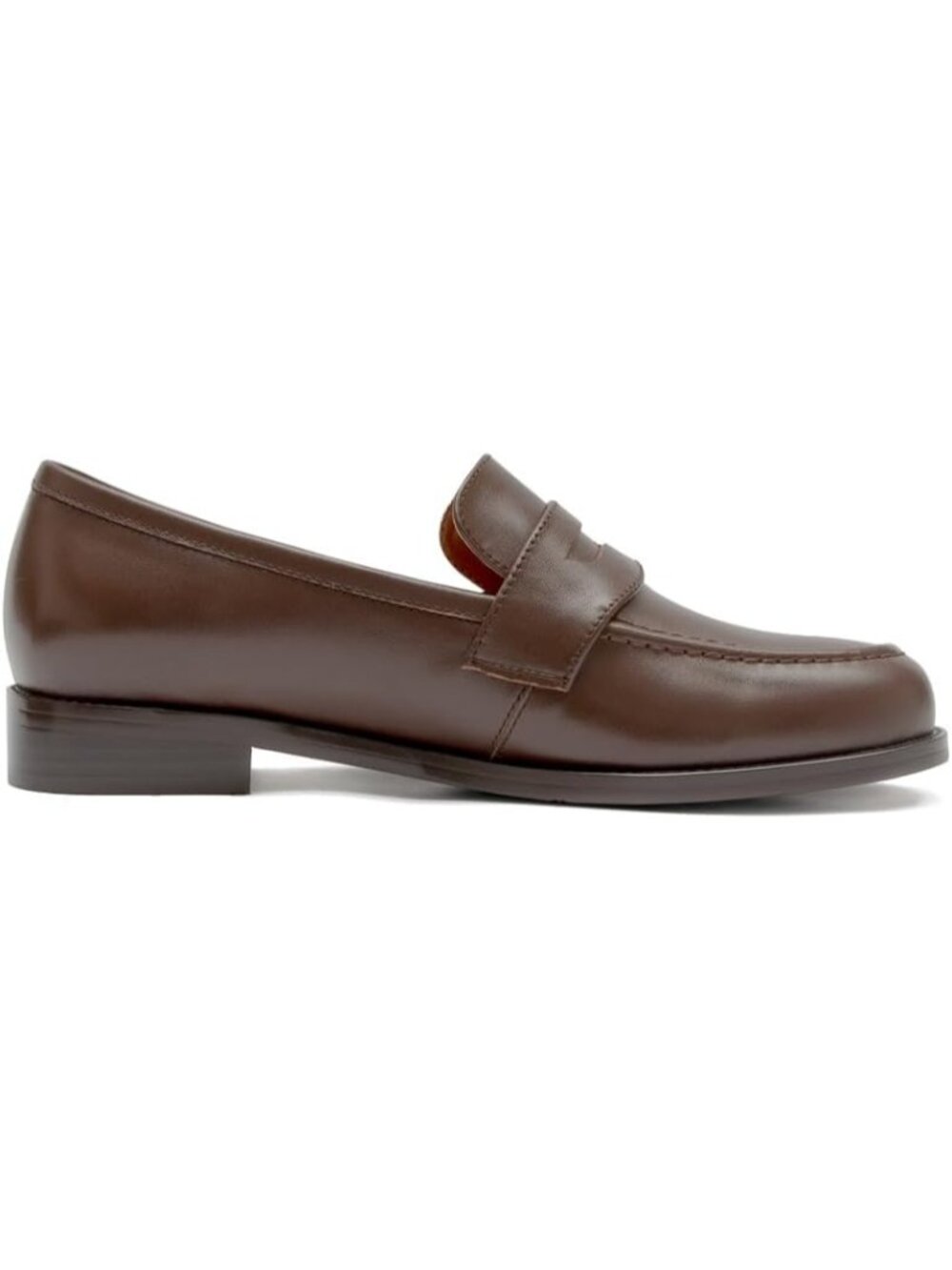 Women's Brown Classic Flat Leather Penny Loafers Slip On Dress Flat Shoes - Picture 3 of 7
